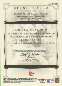 2004 Fleer Greats of the Game - Autographs #GBA-BC Bernie Carbo Back