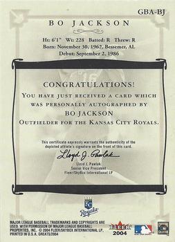 2004 Fleer Greats of the Game - Autographs #GBA-BJ Bo Jackson Back