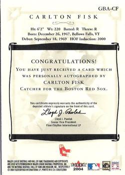 2004 Fleer Greats of the Game - Autographs #GBA-CF Carlton Fisk Back