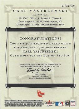 2004 Fleer Greats of the Game - Autographs #GBA-CY Carl Yastrzemski Back