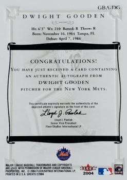 2004 Fleer Greats of the Game - Autographs #GBA-DG Dwight Gooden Back