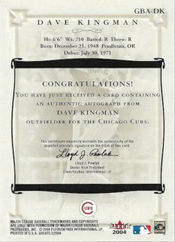 2004 Fleer Greats of the Game - Autographs #GBA-DK Dave Kingman Back