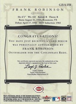 2004 Fleer Greats of the Game - Autographs #GBA-FR Frank Robinson Back