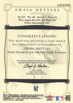 2004 Fleer Greats of the Game - Autographs #GBA-GN Graig Nettles Back