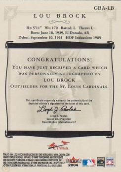 2004 Fleer Greats of the Game - Autographs #GBA-LB Lou Brock Back