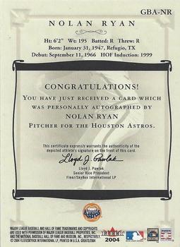 2004 Fleer Greats of the Game - Autographs #GBA-NR Nolan Ryan Back
