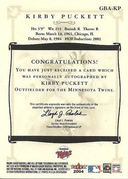 2004 Fleer Greats of the Game - Autographs #GBA-KP Kirby Puckett Back