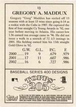 2003 Topps 205 #13 Greg Maddux Back
