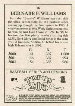 2003 Topps 205 #16 Bernie Williams Back