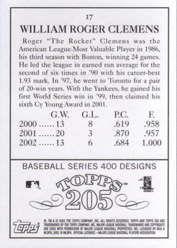 2003 Topps 205 #17 Roger Clemens Back
