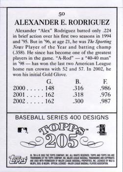 2003 Topps 205 #50 Alex Rodriguez Back