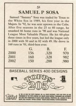2003 Topps 205 #51 Sammy Sosa Back