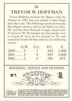 2003 Topps 205 #86 Trevor Hoffman Back