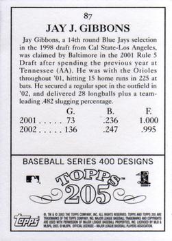 2003 Topps 205 #87 Jay Gibbons Back