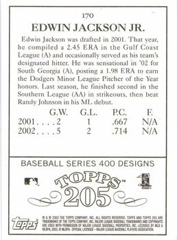 2003 Topps 205 #170 Edwin Jackson Back