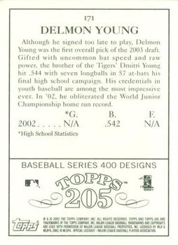 2003 Topps 205 #171 Delmon Young Back