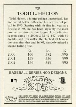 2003 Topps 205 #231 Todd Helton Back