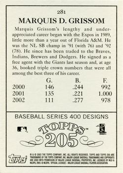2003 Topps 205 #281 Marquis Grissom Back