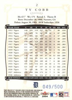 2004 Fleer Greats of the Game - Blue #2 Ty Cobb Back