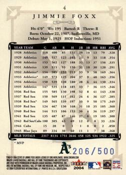 2004 Fleer Greats of the Game - Blue #4 Jimmie Foxx Back