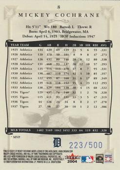 2004 Fleer Greats of the Game - Blue #8 Mickey Cochrane Back