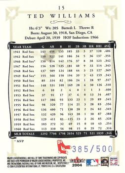 2004 Fleer Greats of the Game - Blue #15 Ted Williams Back