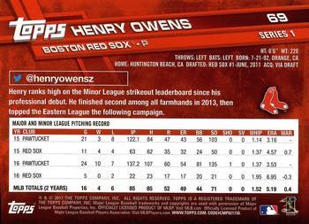 2017 Topps - Limited Edition #69 Henry Owens Back