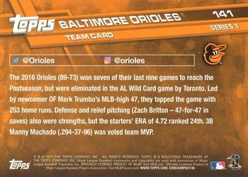 2017 Topps - Limited Edition #141 Baltimore Orioles Back