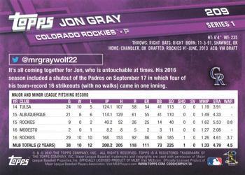 2017 Topps - Limited Edition #209 Jon Gray Back