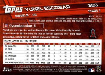 2017 Topps - Limited Edition #363 Yunel Escobar Back