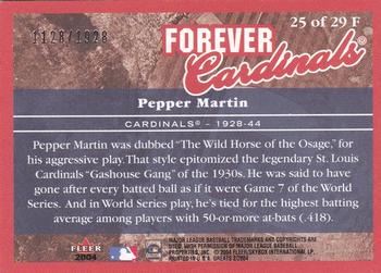 2004 Fleer Greats of the Game - Forever #25F Pepper Martin Back