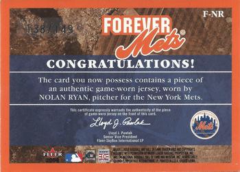 2004 Fleer Greats of the Game - Forever Game Jersey Logo #F-NR Nolan Ryan Back