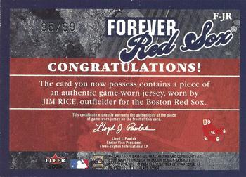 2004 Fleer Greats of the Game - Forever Game Jersey Number #F-JR Jim Rice Back