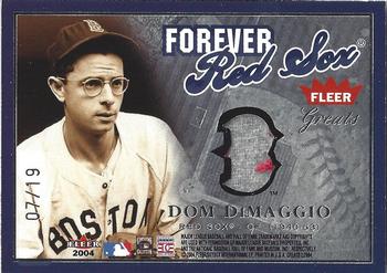 2004 Fleer Greats of the Game - Forever Game Patch Dual Logo #NNO Ted Williams / Dom DiMaggio Back