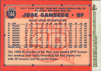 2003 Topps All-Time Fan Favorites #144 Jose Canseco Back