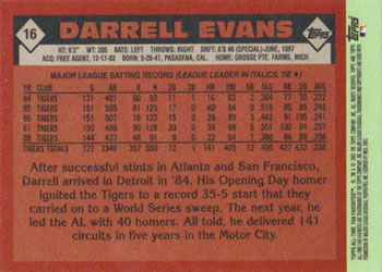 2003 Topps All-Time Fan Favorites #16 Darrell Evans Back