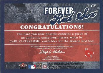 2004 Fleer Greats of the Game - Forever Game Patch Logo #F-CY Carl Yastrzemski Back