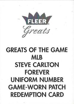 2004 Fleer Greats of the Game - Forever Game Patch Number #F-SC Steve Carlton Front