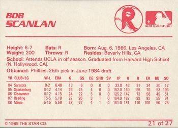 1989 Star Reading Phillies - Platinum #21 Bob Scanlan Back