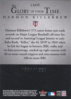 2004 Fleer Greats of the Game - Glory of Their Time #1 GOT Harmon Killebrew Back