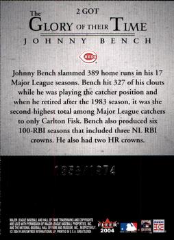 2004 Fleer Greats of the Game - Glory of Their Time #2 GOT Johnny Bench Back