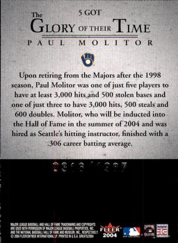2004 Fleer Greats of the Game - Glory of Their Time #5 GOT Paul Molitor Back
