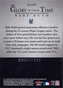 2004 Fleer Greats of the Game - Glory of Their Time #18 GOT Babe Ruth Back