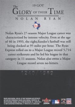 2004 Fleer Greats of the Game - Glory of Their Time #19 GOT Nolan Ryan Back