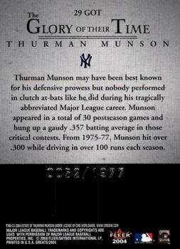 2004 Fleer Greats of the Game - Glory of Their Time #29 GOT Thurman Munson Back