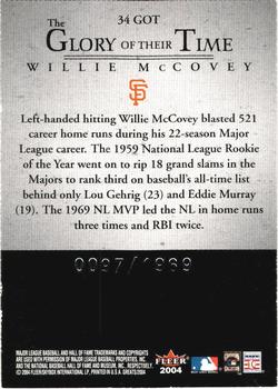 2004 Fleer Greats of the Game - Glory of Their Time #34 GOT Willie McCovey Back