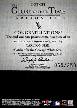 2004 Fleer Greats of the Game - Glory of Their Time Game Used #GOT-CF1 Carlton Fisk Back