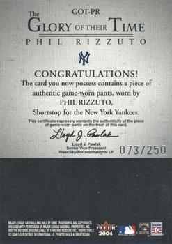 2004 Fleer Greats of the Game - Glory of Their Time Game Used #GOT-PR Phil Rizzuto Back