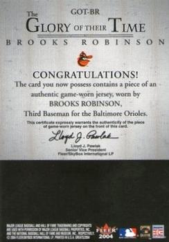 2004 Fleer Greats of the Game - Glory of Their Time Game Used #GOT-BR Brooks Robinson Back
