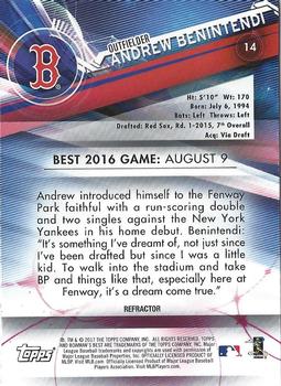 2017 Bowman's Best - Refractor #14 Andrew Benintendi Back